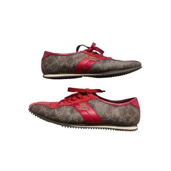 Coach Womens Brown & Red Ivy Signature Logo Fashion Sneakers Size 7.5 - Picture 1 of 11